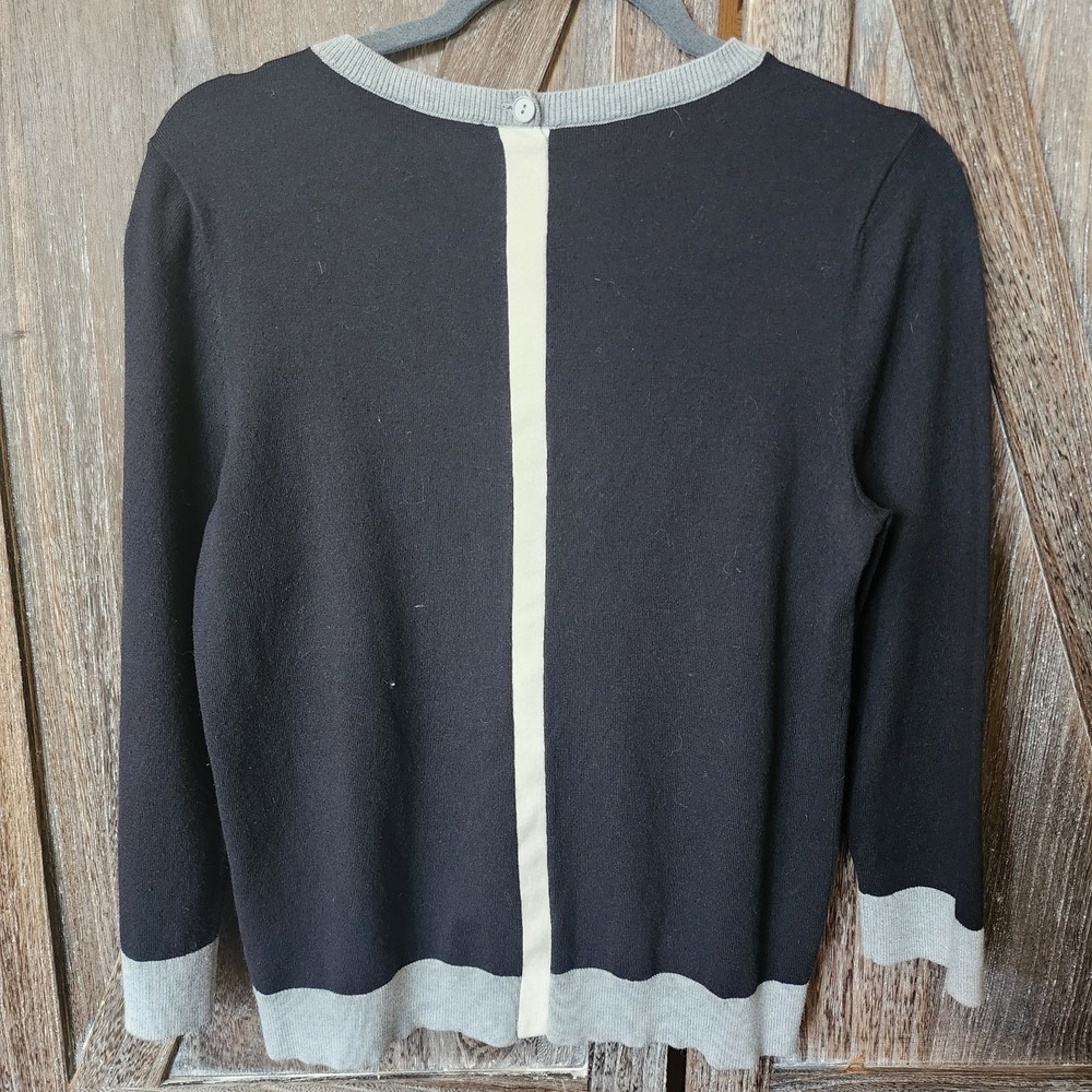 Talbots Sweater Size S Black Gray Color Block 3/4 Sleeve Pullover Silk Blend - Picture 5 of 6